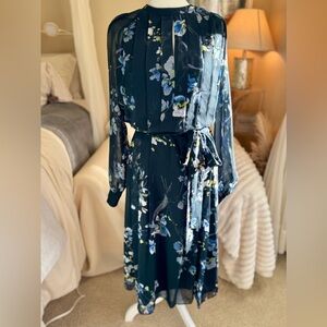 Reiss Navy Floral Long Sleeve Dress